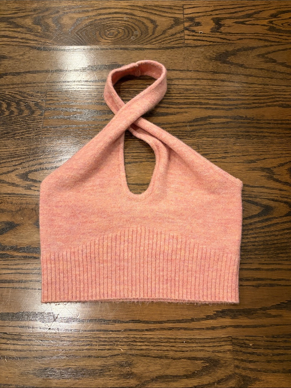 Pink Sweater Criss Cross Twist Neck Crop Top